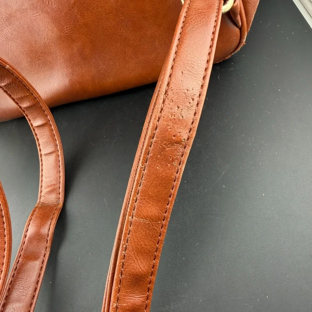 Coofit Womens Backpack Brown Cognac Leather Inner Pockets Adjustable Strap Bag